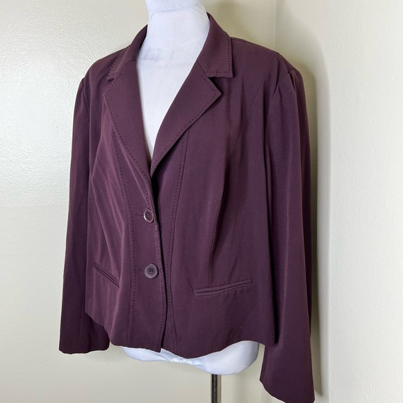 Lane Bryant Blazer 22 Burgundy 3 Button Classic Office Career Business Casual - Picture 2 of 7